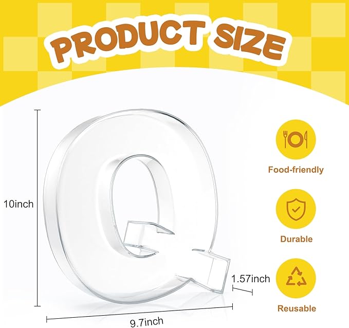 10" Acrylic Charcuterie Letters Fillable Tray, Reusable Alphabet Number Shaped Serving Plates for Charcuterie Board, Display Fruit, Candy, Cake, Party Decor, Birthday, Anniversary（Q）