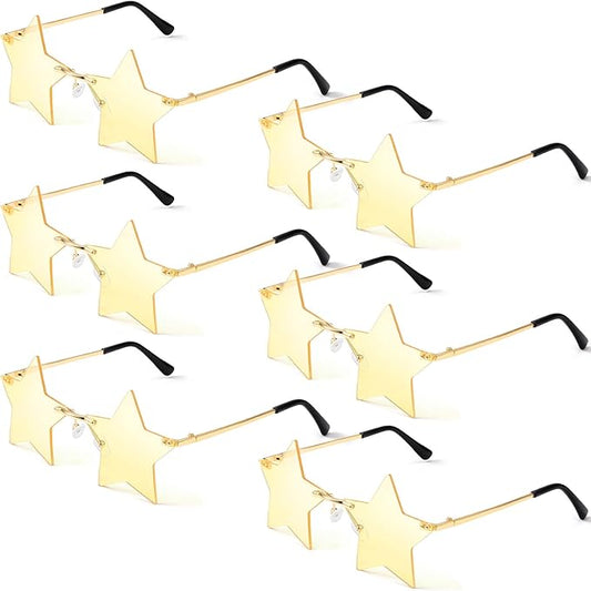 Konohan 6 Pairs Rimless Star Shape Sunglasses Disco Glasses Pentagram Sun Glasses for Women Men Bar Party Supplies Eyewear