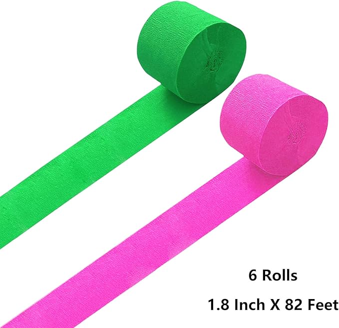 GAKA Pink Green Crepe Paper Streamers 1.8 Inch Wide 82 Feet Per Roll,Party Streamers for Wedding Birthday Party Decorations(6 Rolls)