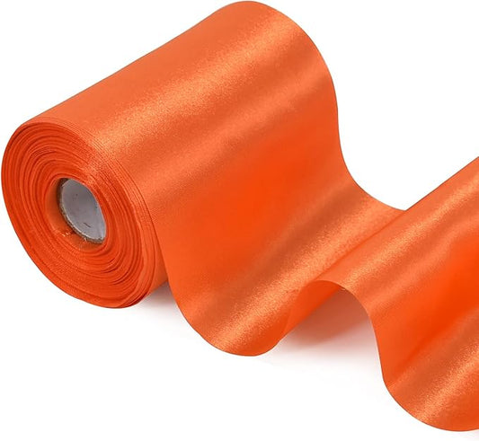 TONIFUL 4 Inch Wide Orange Solid Satin Ribbon 22yd Fabric Large Ribbon for Cutting Ceremony Grand Opening Chair Sashes Table Car Bows ift Wrapping Wedding Halloween Party Decoration Thanksgiving