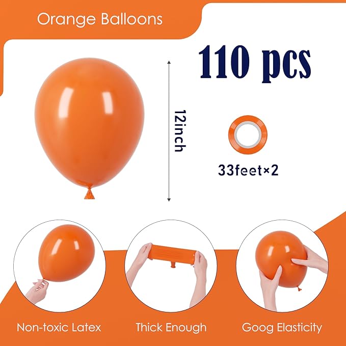 Voircoloria 110pcs Orange Balloons 12inch Burnt Orange Latex Party Balloons for Thanksgiving Day, Fall Theme Party, Wedding, Birthday, Halloween, Baby Shower, Anniversary Party Decorations