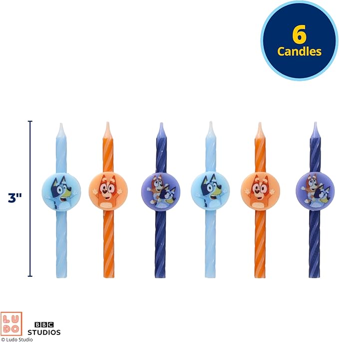 6 Bluey Birthday Cake Candles | Birthday Candles for Cake Decorations Featuring Bluey and Bingo, Blue & Orange, for Party