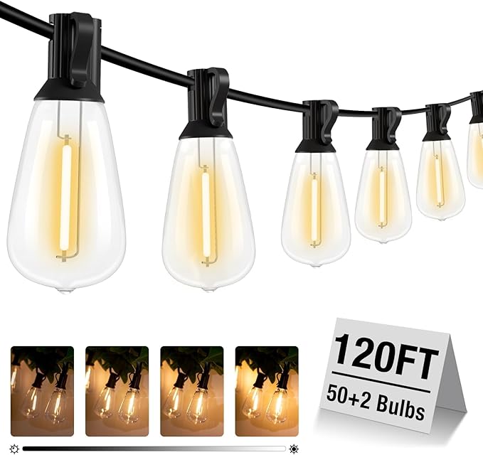 litogo 120FT LED Outdoor String Lights with Dimmer, Waterproof Patio Lights with ST38 Vintage Edison Bulbs, Warm White Outside Hanging Light with Timer for Yard Gazebo Party