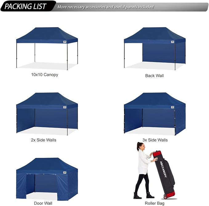ABCCANOPY Heavy Duty Easy Pop up Canopy Tent with Sidewalls 10x15, Navy Blue