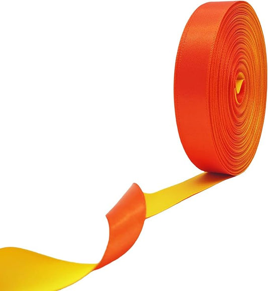 5/8 Ribbon, Orange & Yellow Two-Tone Double Faced Satin Ribbon for Gift Wrapping, Flower Bouquet, Bow, Hair, Wedding, DIY Crafts, Holiday Party Decorations, 30 Yards Total