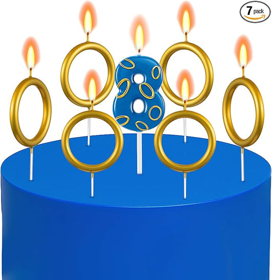 Conelist 7 Pcs Gold Ring Birthday Candles Number Candle Cake Topper Cartoon Characters Themed Candle for Wedding Anniversary Valentine's Day Birthday Party Decorations Supplies(Number 8)