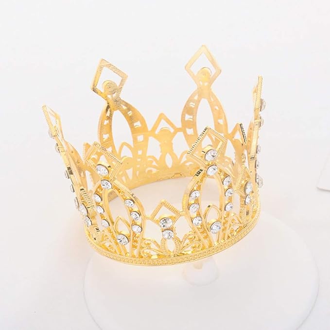 JANOU Mini Crown Tiara Cake Topper Crystal Children Hair Ornaments for Wedding Birthday Baby Shower Party Cake Decoration (Gold)