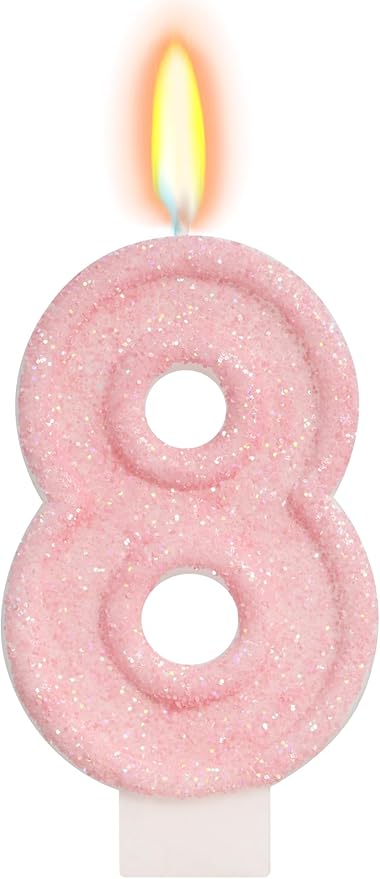 Pink Birthday Candles - Number 8 Candle for 8th Birthday Decorations for Girls, Pink Cake Decorations Sweet Birthday Decorations Girl