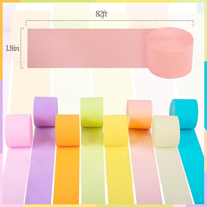 Crepe Paper Streamers, 8 Rolls Pastel Party Streamer for Spring Tea Party Decorations, Easter Wedding Bridal Baby Shower Decorations