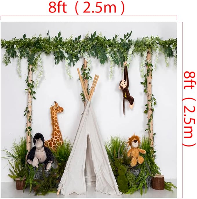 Kate 8x8ft Jungle Animal Backdrop Monkey Giraffe Lion Forest Background Children Birthday Party Decoration