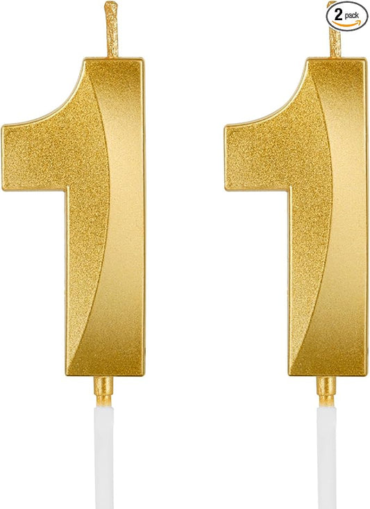 Birthday Candles, 1.96 Inch Number 11 Happy Birthday Candles, Number Candles Decoration for Birthday Party and Anniversary Celebration(Champagne Gold)
