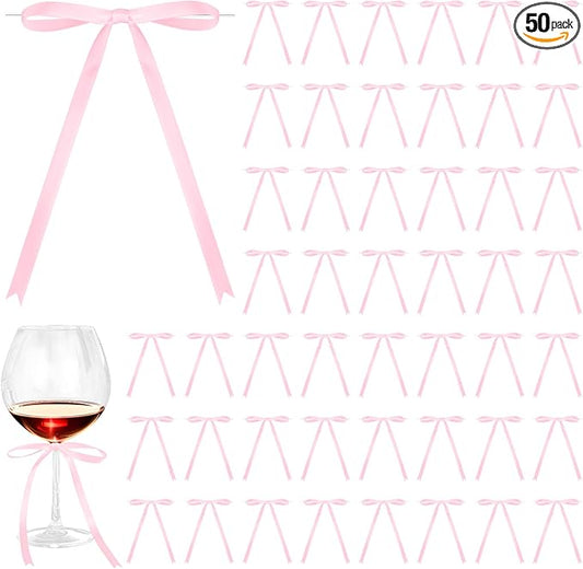 Satin Ribbon Pink Bows 5x7 Inch Twist Tie Bows, Cute Flesh Pink Bow Decor for Gift Wrapping, Cake Treat Bags, Craft DIY Gift, Party Favors Wedding Decorations (50 Pcs Set - Flesh Pink)