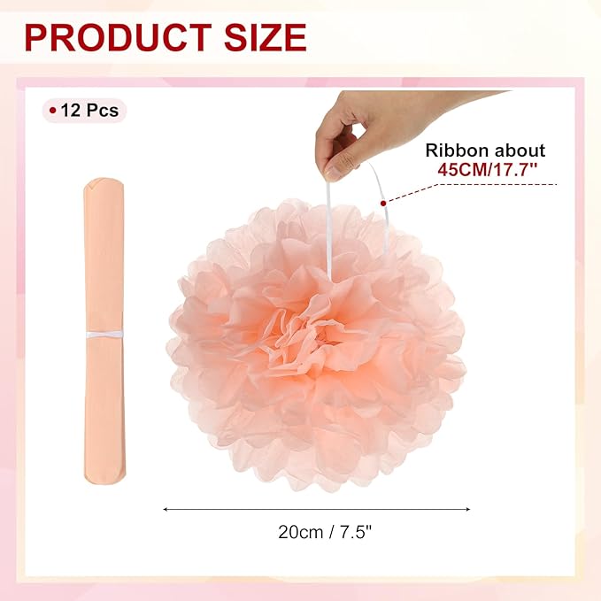 PATIKIL 8inch Tissue Paper Pom Poms, 12PCS Pom Poms Paper Flowers Ball Tissue Paper Flowers for Wedding Bridal Shower Birthday Bachelorette Party Backdrop Decoration, Light Orange
