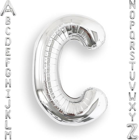 AULE 40 Inch Big Letter Balloon Silver C Large Foil Helium Alphabet Balloons A-Z for Birthday Anniversary Graduation New Year Party Decoration Supplies