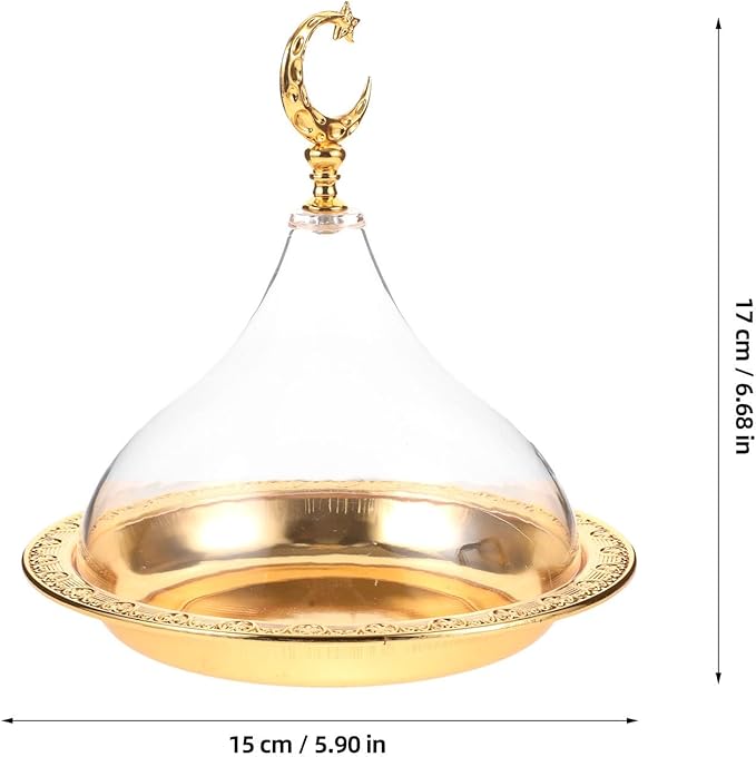 POPETPOP Carved Disc Cake Plate with Cover 6.7 Inch Round Metal Dessert Stand for Wedding Party Snack Display and Cupcake Holder