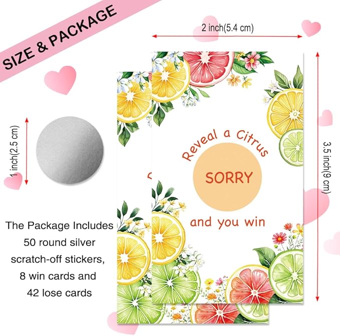 50 Pcs The Lemon Themed Scratch-off Game Cards, Scratch Card for Engagement Party, Wedding, Bachelorette Party, Bridal Lottery Ticket, Citrus Lemon Bridal Shower Decorations