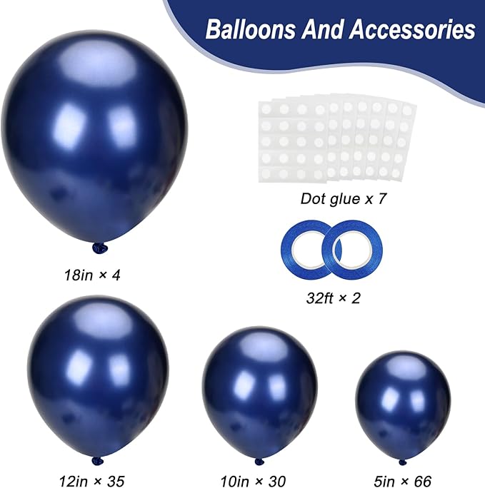 RUBFAC 135pcs Navy Blue Balloons Different Sizes 18 12 10 5 Inch for Garland Arch, Dark Blue Latex Balloon for Graduation Birthday Party Baby Shower Wedding Decorations