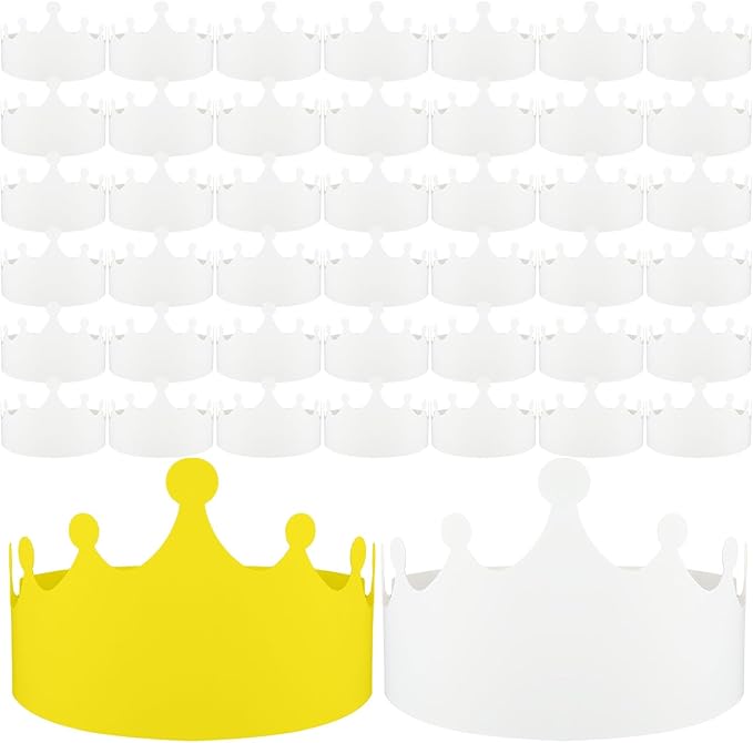 Jetec 50 Pcs White Paper Crowns Kids DIY Birthday Crowns for Classroom Birthday Party Hats Decorations Baby Shower Supplies (Cute)