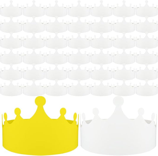 Jetec 50 Pcs White Paper Crowns Kids DIY Birthday Crowns for Classroom Birthday Party Hats Decorations Baby Shower Supplies (Cute)