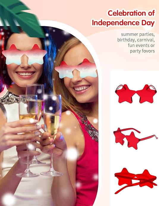 9 Pack Star Sunglasses, Colorful Rimless Star Shaped Glasses, Unisex Party Favors Supplies for Beach, Pool, Outdoors
