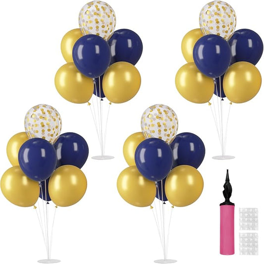 Voircoloria 4 Sets Balloon Stand Kit, Balloon Sticks Holder with Navy and Gold Balloons for Table Centerpiece Graduation Birthday Father's Day New Year Party Decorations(Navy and Gold)