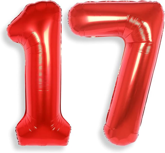 AULE 40 Inch Big Red Foil 17 Number Balloons for Girl Large 17th Happy Birthday Decorations Giant Huge Helium Mylar 71 Anniversary Party Decor