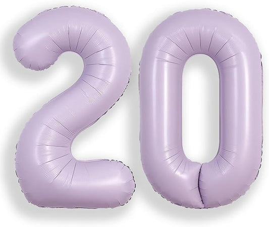 SUWEN 40 Inch Light Purple Large 20 Balloon Number Big Foil Helium Lavender Number Balloons Huge Mylar 0-9 Giant Jumbo Happy 20th Birthday Party Anniversary Decorations