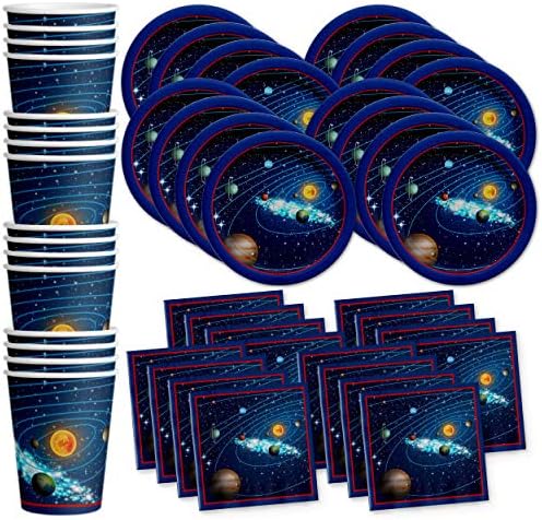 Solar System Outer Space Birthday Party Supplies Set Plates Napkins Cups Tableware Kit for 16