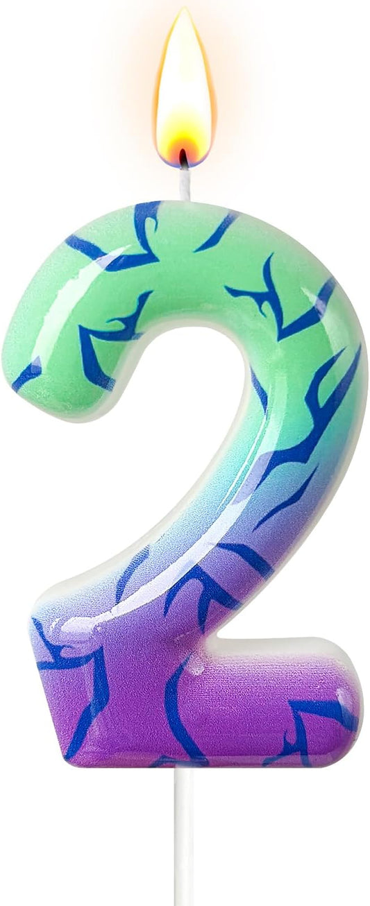 Number 2 Birthday Candle for Cake – Purple Green Gradient Number Candle with Mystic Rune Pattern, Decorative Cake Topper for Anniversary & Celebration