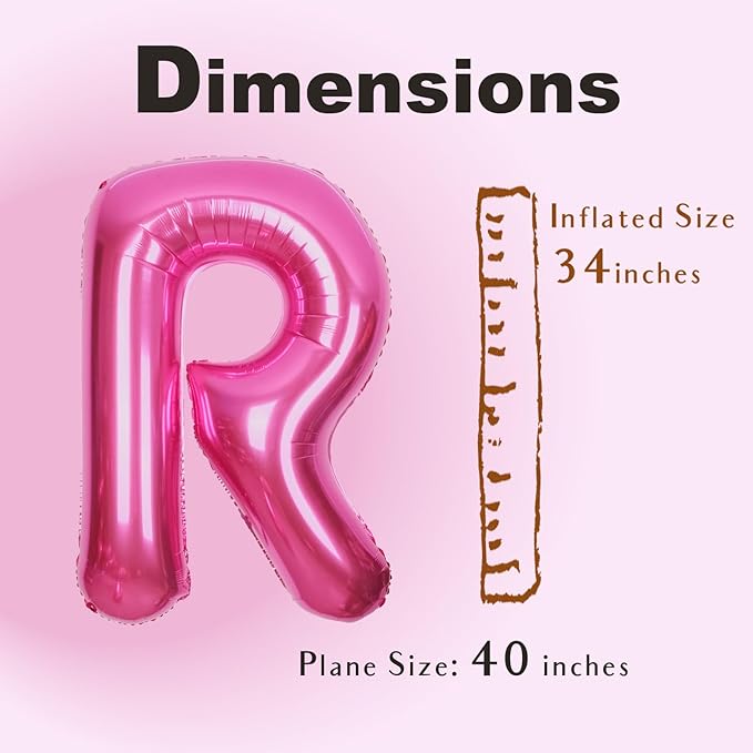 SUWEN 40 Inch Hot Pink Large R Letter Balloons Big Foil Helium Letter Balloons A-Z Jumbo Mylar Happy Birthday Party Decorations for Woman Anniversary Party Supplies