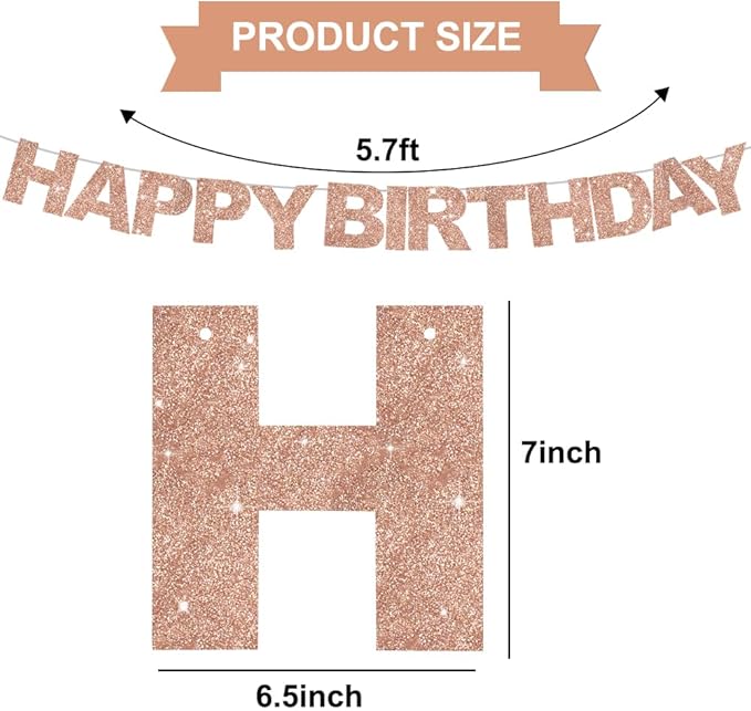 BEISHIDA Happy Birthday Banner - Pre-Strung No DIY Birthday Decorations - Happy Birthday Sign - Birthday Banner for Women, Kids - Backdrop Rose Gold
