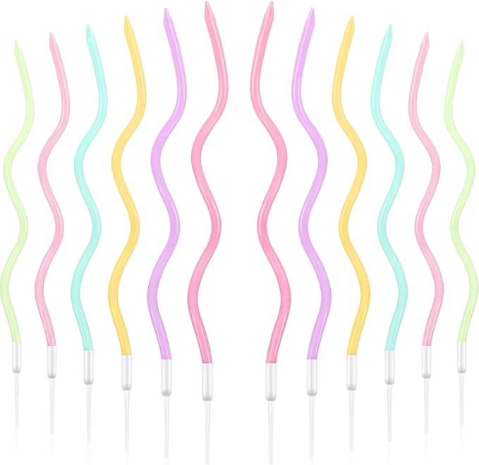 48 Pieces Twisty Birthday Spiral Cake Candles with Holders Long Thin Curly Coil Metallic Cake Cupcake Candles for Birthday Wedding Party Decoration(Colorful)