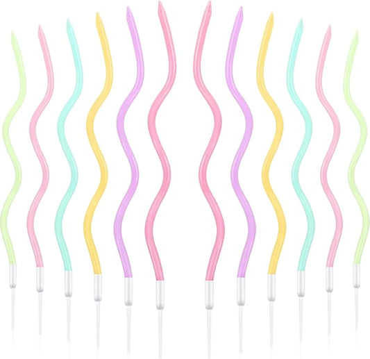 48 Pieces Twisty Birthday Spiral Cake Candles with Holders Long Thin Curly Coil Metallic Cake Cupcake Candles for Birthday Wedding Party Decoration(Colorful)