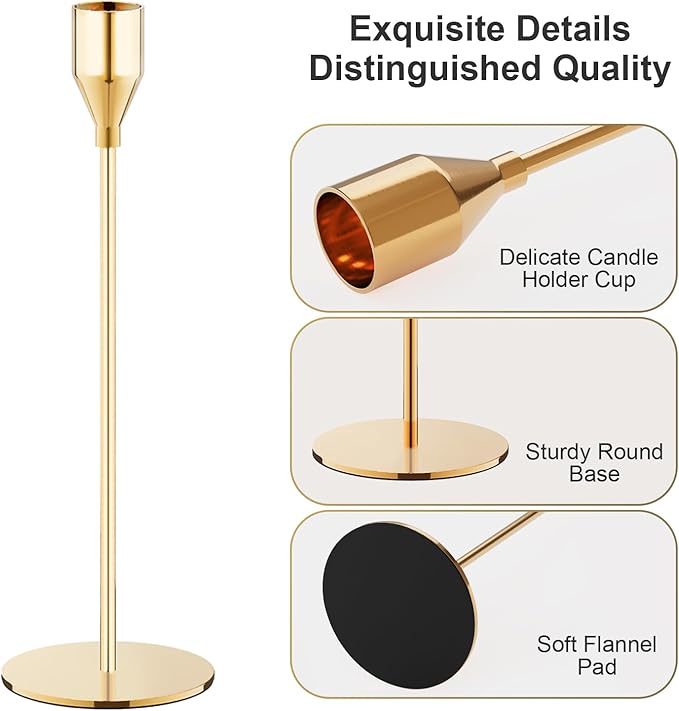 NLBTW Set of 6 Gold Taper Candle Holders, Tall Candlesticks Holder for Dining Table Centerpiece, Fall Decor, Fireplace Mantel & Wedding Gift (Fits 3/4" Thick Candles)