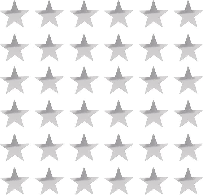 Beistle 36-Pack Foil Silver Star Cutouts, Awards Night Party Decorations for Festive Celebrations & Events, Starry Theme Decor for Wall & Table, 9”