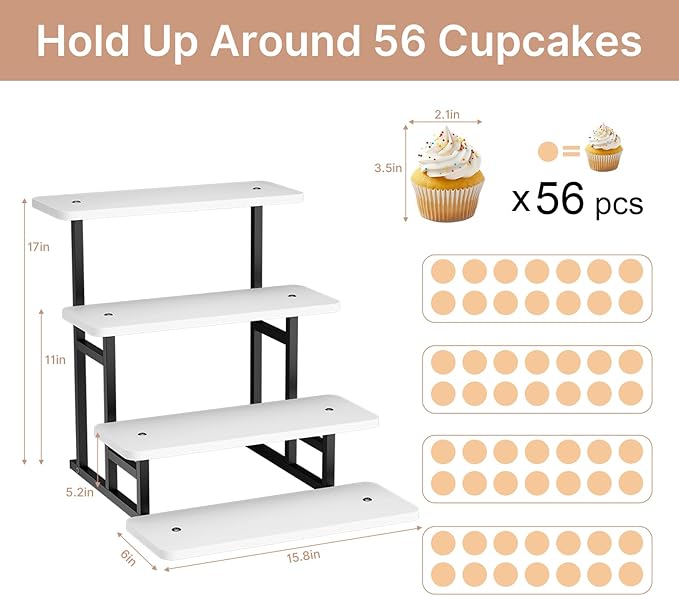 Cupcake Stand for 50 Cupcakes 4 Tiered Tray Stand for Food Cookie Wooden Dessert Display Risers for Party Wedding Buffet Stepped Risers Display Stands for Vendor Farmers Market Display, White