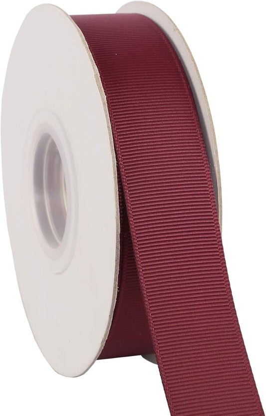 Ribbonitlux 1" Wide Solid Grosgrain Ribbon 25 Yards (277-Burgundy）, Set for Gift Wrapping, Party Decor, Sewing Applications, Wedding and Craft