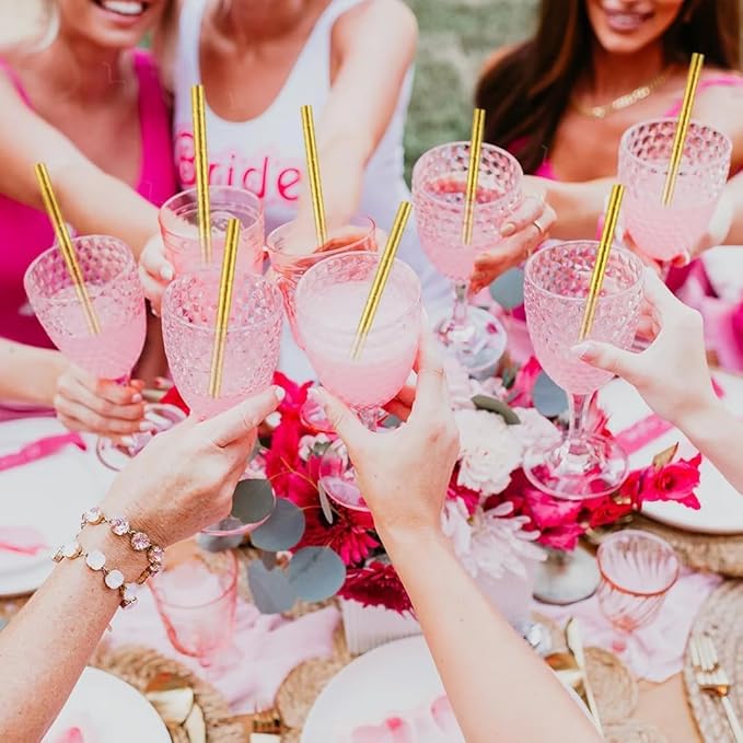 Gold Straws –Disposable Biodegradable Eco Drinking Paper Straws for Bachelorette Parties, Weddings Cocktails Decor, Stylish Party Cake Pop Sticks for Birthday Holiday Anniversary New Year x100