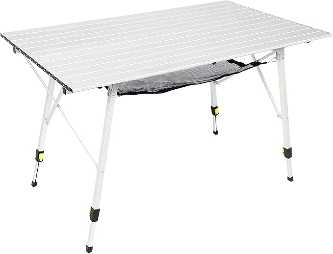Portal Camping Table Portable Foldable with Adjustable Legs, Aluminum Folding Table Roll Up Table with Carrying Bag for Outdoor, Beach, Picnic, Backyards, BBQ and Party, Silver, Big