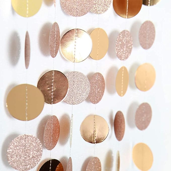 Decor365 Glitter Champagne Gold Party Decorations Gold Birthday Decorations Hanging Circle dot Gold Garlands Streamers Banner Backdrop Bridal Shower Bachelorette Graduation Holiday Party Decor