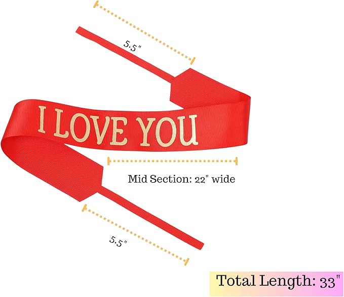 Set of 12 Bouquet Banner Grosgrain Ribbon Tie Wrap Printed Sash Florist Bulk Supply for Floral Arrangements (RED - I Love You)