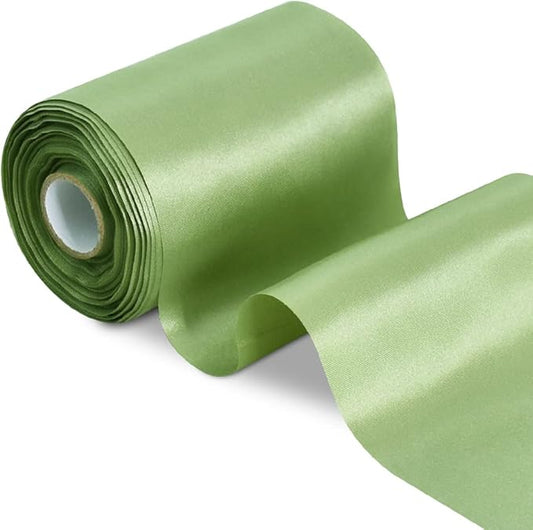 TONIFUL 4 Inch Wide Sage Olive Green Solid Satin Ribbon 22yd Fabric Large Ribbon for Cutting Ceremony Grand Opening Chair Sashes Table Hair Car Bows Floral Craft Sewing Wedding Party Decoration