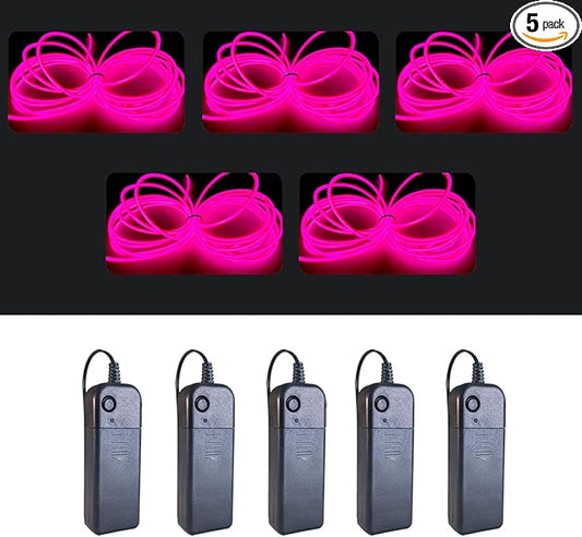 MaxLax EL Wire Pink 5-Pack, 9ft/2.75m Neon Light Wire with Noise Reduction and Battery Pack…