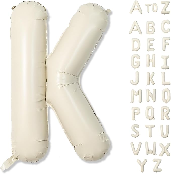 Giant Alphabet K Foil Balloons, Nude Cream White Custom Mylar Letters Balloon Birthday Decor, 40 Inch Helium Self Inflating Beige K Name Balloons Letter for Girls Baby Shower Party Decoration Supplies