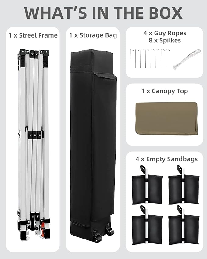 10x10 Pop Up Canopy, Beach Tent with One Push Setup,Outdoor Sun Shade for Events, Parties, Camping,UPF 50+ All Weather Waterproof, Commercial Gazebo with Weight Bags & Wheeled Carry Bag
