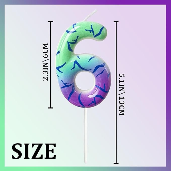 Number 6 Birthday Candle for Cake – Purple Green Gradient Number Candle with Mystic Rune Pattern, Decorative Cake Topper for Anniversary & Celebration