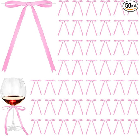 Satin Ribbon Bows 5x7 Inch Twist Tie Bows, Cute Pink Bow Decor for Gift Wrapping, Cake Treat Bags, Craft DIY Gift, Party Favors Wedding Decorations (50 Pcs Set - Dark Pink)
