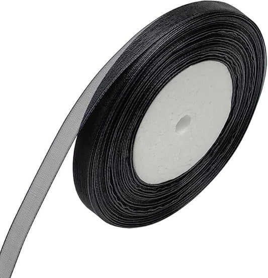 Chenkou Craft Solid Organza Ribbon 1/2" Black 1 Roll 50 Yards Craft Bow Party Decoration Packing Ribbons (Black, 1/2"(12mm))