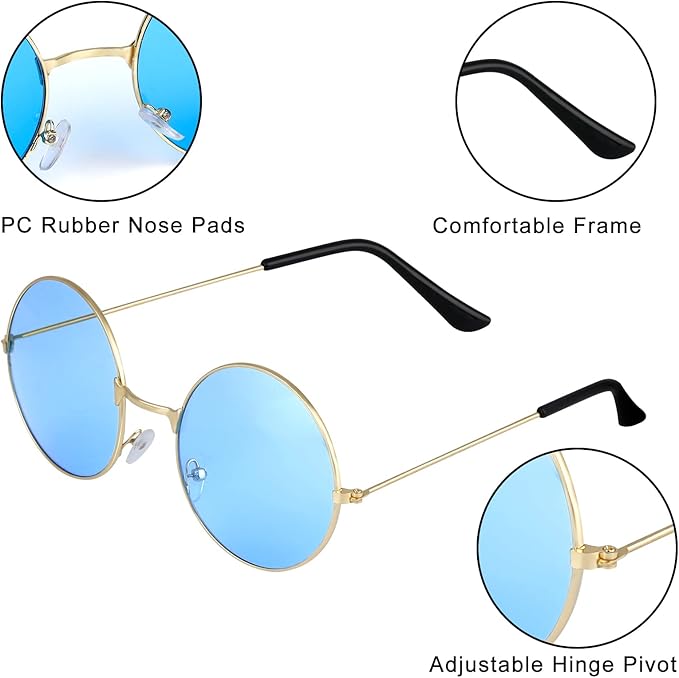 ONESING 8-20 Pairs Round Hippie Sunglasses Circle Sunglasses for Women Glasses Multicoloured Hippie Headband Disco Party