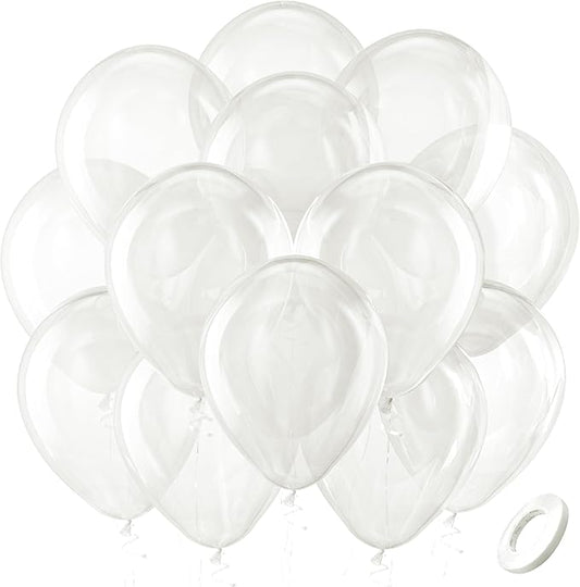 Bezente Clear Balloons Latex Party Balloons - 100 Pack 12 inch Round Helium Transparent Balloons for Wedding Bridal Shower Birthday Bubble Party Decoration